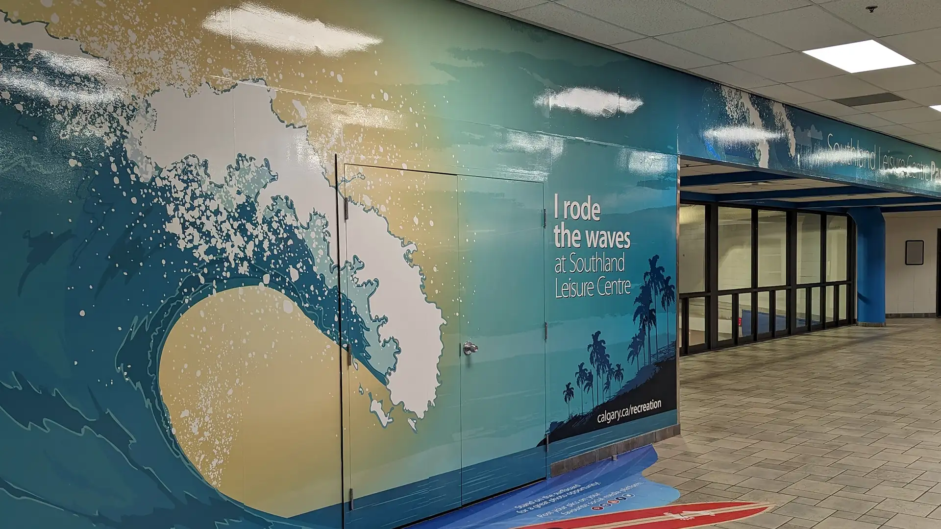 Wall mural installation Calgary Southland Leisure Centre