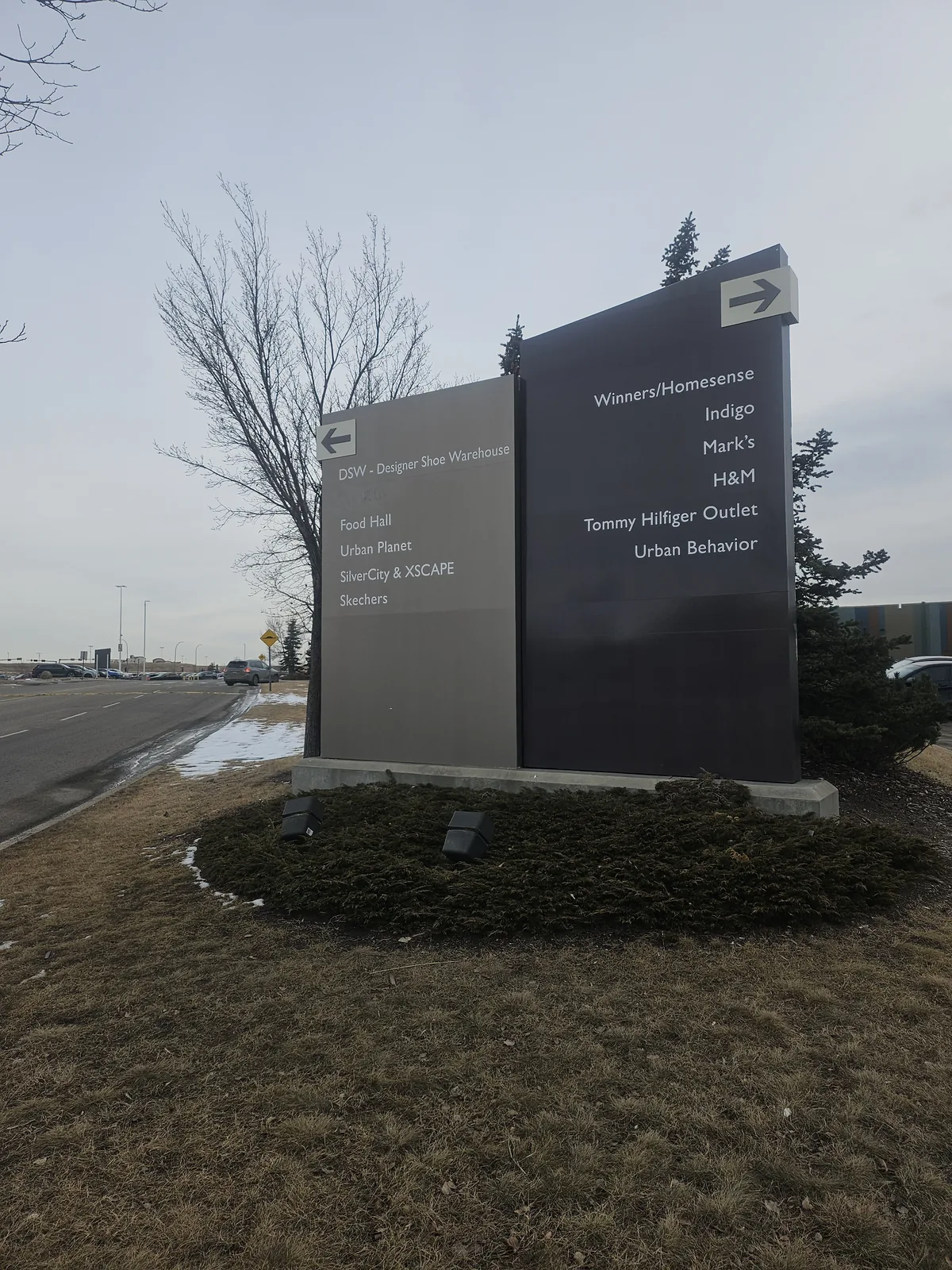 Wayfinding pylon signage installation Alberta retail centre